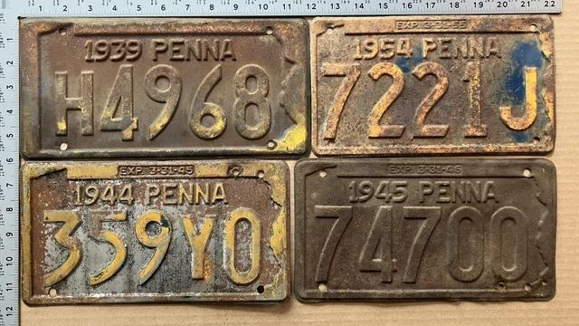 1930S 1940S 1950S Pennsylvania license plate lot of four rusty World