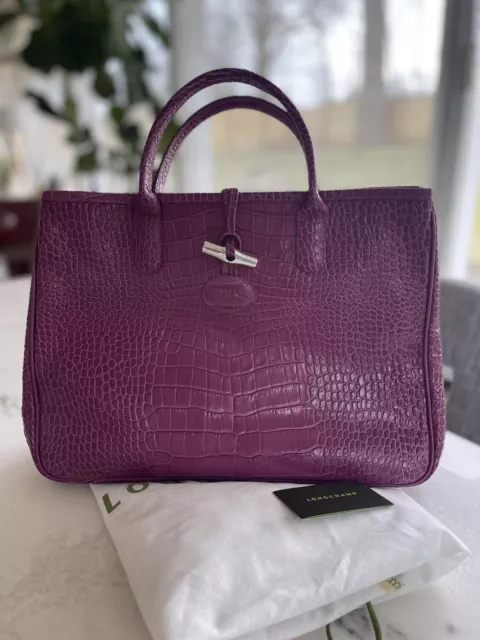 LONGCHAMP ROSEAU CROC EMBOSSED LEATHER TOTE new condition