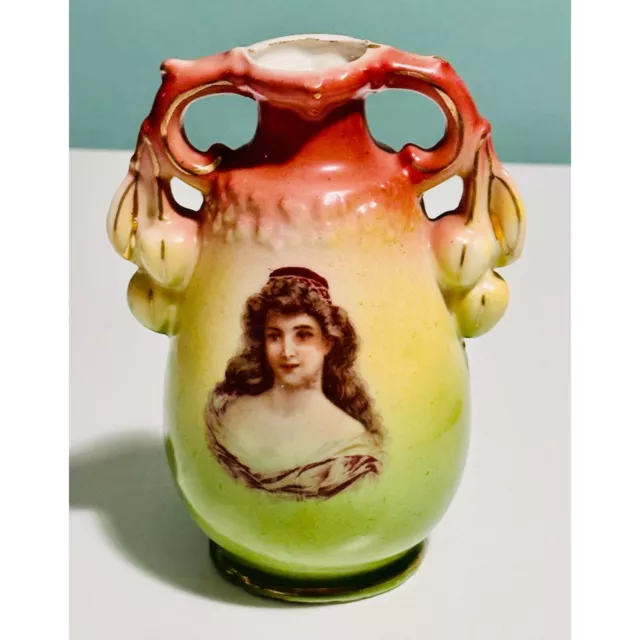 Antique Victorian Vase Royal Austria Austrian Muse Lady Portrait Two Handled app