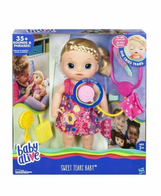 Baby Alive Sweet Tears Baby ~ Blonde Cries & Speaks English/Spanish Doll, Hasbro