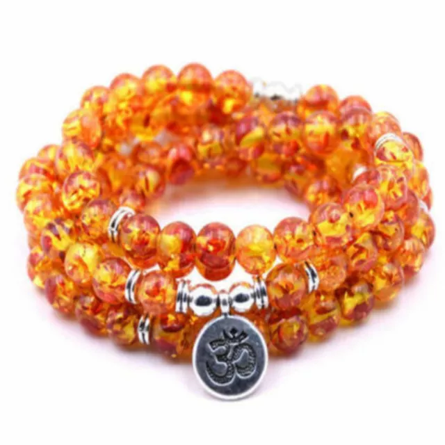 6mm Orange Dragon Veins Agate Bracelet 108 Beads Buddha Sutra Monk Practice