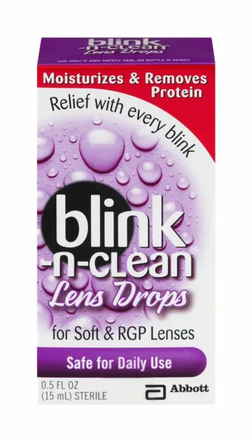 Gotas de lentes hidratantes Blink-n-Clean para lentes suaves y RGP 0,5 OZ paquete de 24