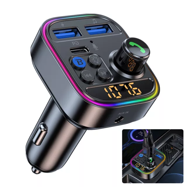 Bluetooth BT 5.3 FM Transmitter TF AUX Auto MP3 Player USB-C USB Ladegerät KFZ