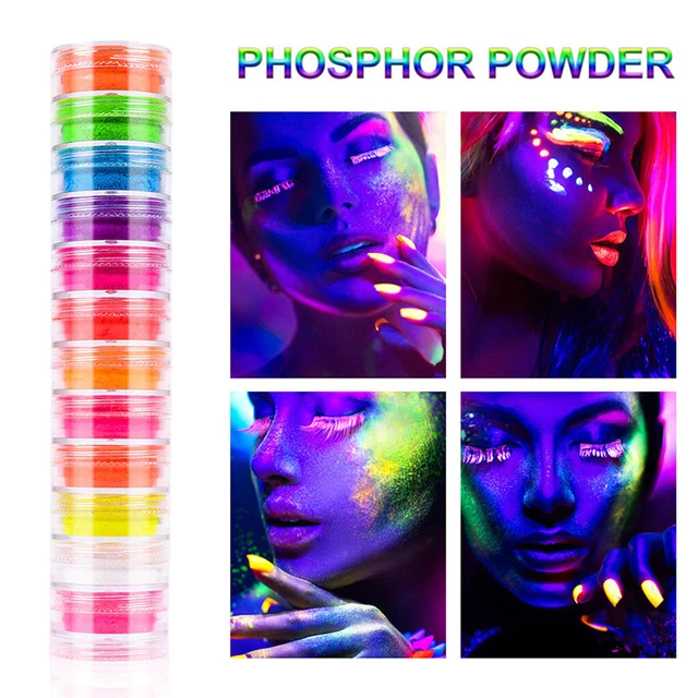 Polvo de uñas de neón brillo polvo brillante fluorescente brillo en la oscuridad 6 ml