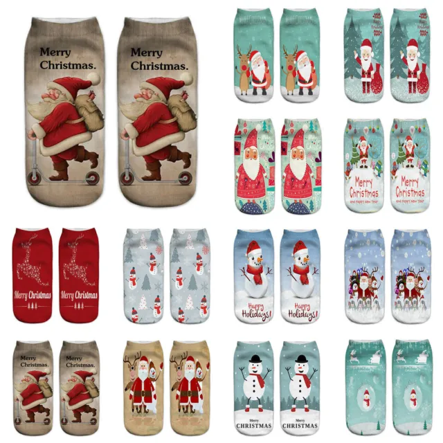 Christmas Santa Snowman Printed Short Socks Kids Men Women Xmas Novelty Socks AU