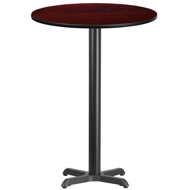 30 Round Mahogany Laminate Table Top With 22 X 22 Bar Height Table Base