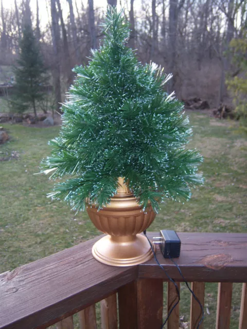 Htf Neat Retro Vtg Fiber Optic Lighted Color Changing Gold Potted Christmas Tree