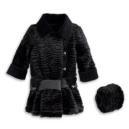 American Girl Doll Rebecca's Black Plush Winter Coat and Muff NEW!! Retired