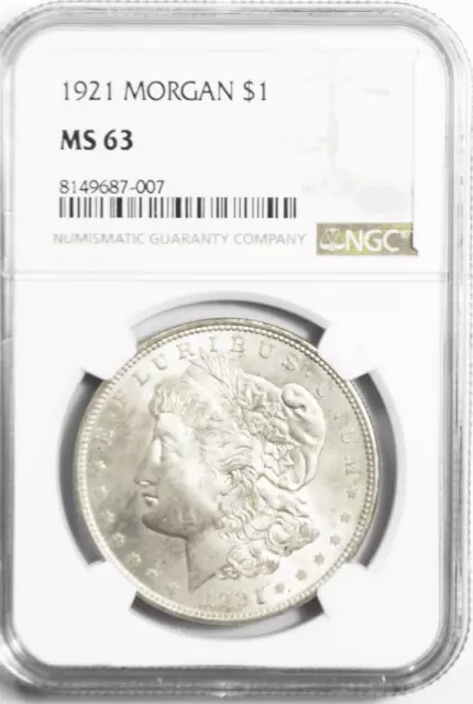 1921 $1 Morgan Silver Dollar MS63 NGC Uncirculated Philadelphia