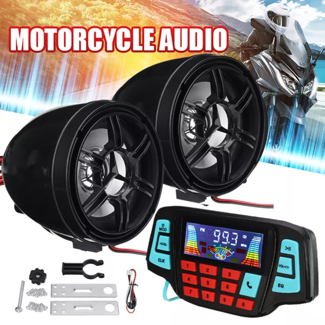 Black bluetooth Motorcycle Audio System USB SD FM Radio MP3 Speakers 12V