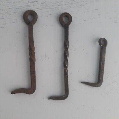 Antique IRON Blacksmith Forged GATE DOOR HOOK Twisted 5.5" Long Lot of 3