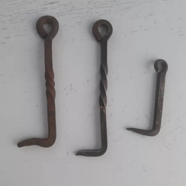 Antique IRON Blacksmith Forged GATE DOOR HOOK Twisted 5.5" Long Lot of 3