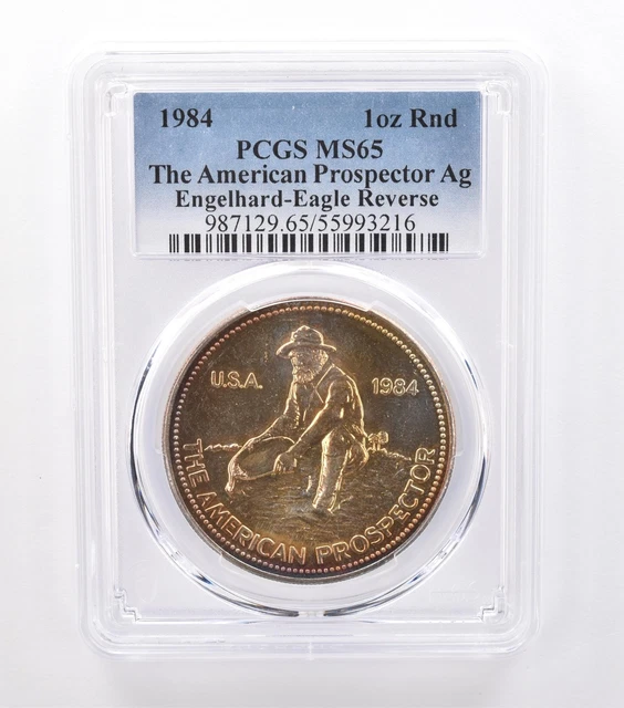 1983 ENGELHARD AMERICAN Prospector 1 Oz Silver MS65 PCGS Beautiful