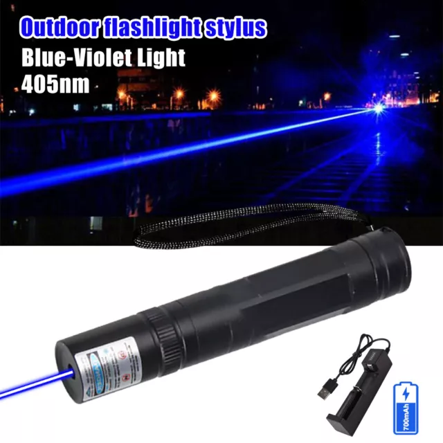 Laserpointer 300Km Reichweite Extrem Stark Blau / Violett Pocket Lamp Akku 1mW