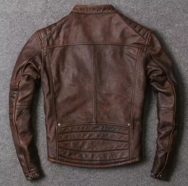 Cafe Racer Biker Brown Leather Jacket Mens Motorcycle Distressed Genuine LEATHER 2