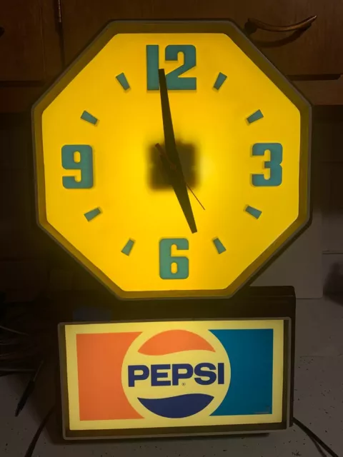 Vntg PEPSI LIGHTED CLOCK SIGN IMPACT INTERNATIONAL Light works Fine - Clock Not