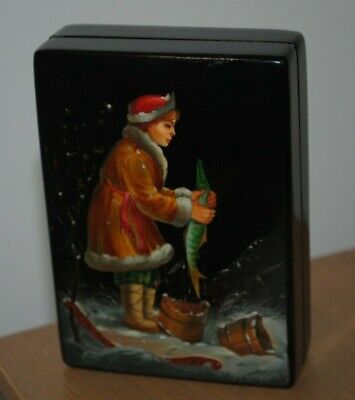 Vintage Russian Lacquer Box Fedoskino Hand Painted Fairytale
