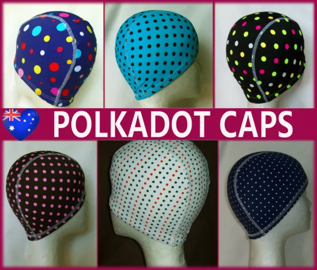 Kids 4 - 14 yrs LYCRA SWIMMING CAP - POLKADOT Choose Child Swim Hat Colour - NEW