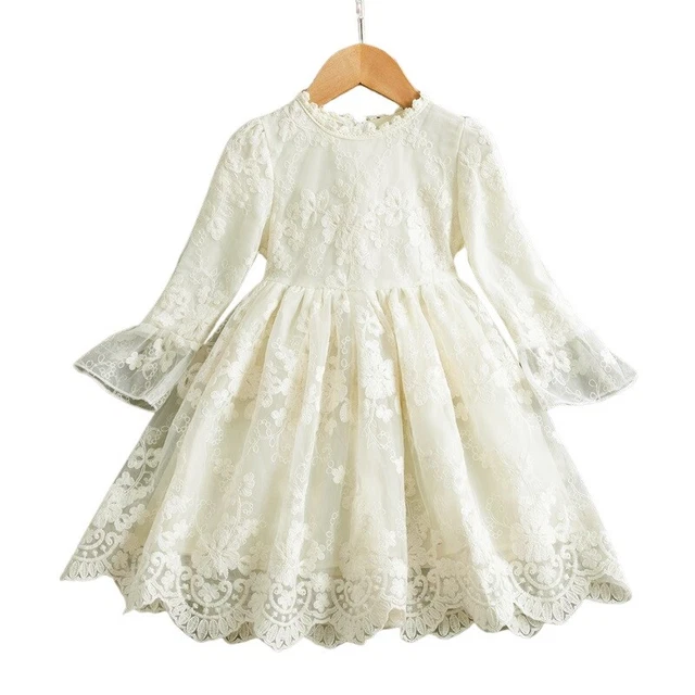 Bambina Abito Vestito Beige Ricamato Tulle Principessa Cerimonia Festa Ballo 3-7