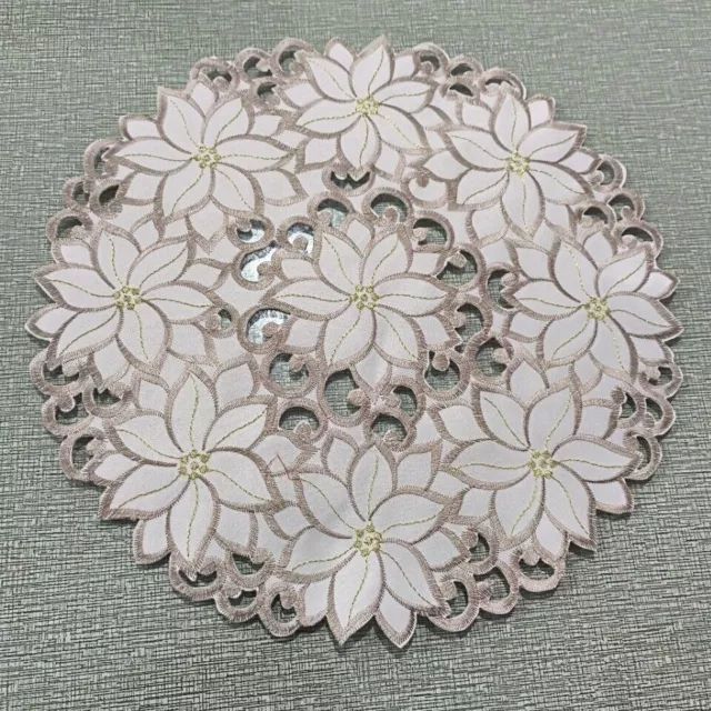 Set of 4 Vintage Embroidery Cutwork Lace Flower Placemats Round Table Mat 14inch