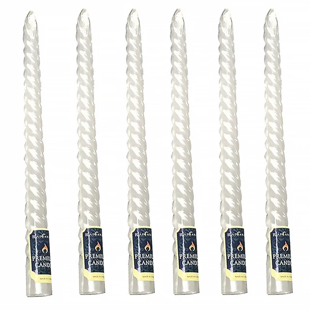 6 piezas White Thread Wedding Candle vela europea sin humo vela de poste largo