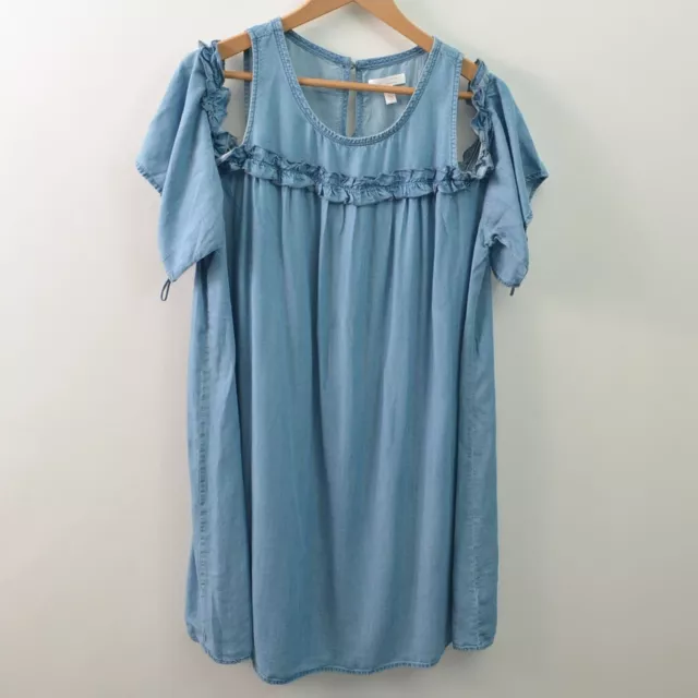 LC Lauren Conrad Dress Womens XL Cold Shoulder Chambray Blue Rayon Knee Length