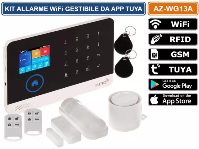 KIT SISTEMA DI ALLARME WIRELESS WiFi GSM CON RFID GESTIBILE DA SMARTPHONE - TUYA