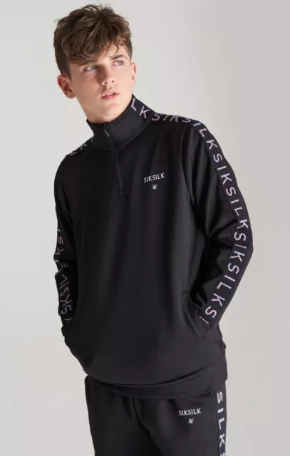 Top SikSilk ragazzi nero medley 1/4 cerniera pista 13-14 anni