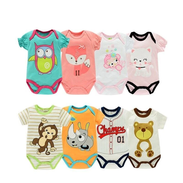 Newborn Unisex Girl Boy Baby Bodysuit Cotton Short Cute Sleeve Rompers Clothes