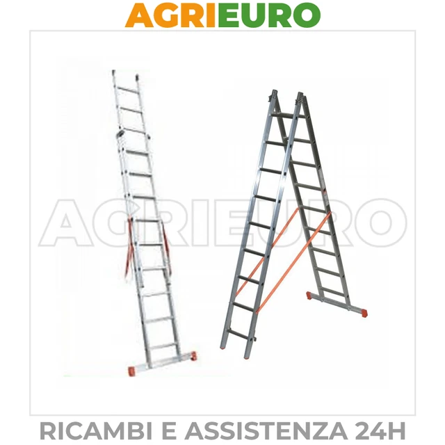 Scala alluminio telescopica Facal Genia 2 rampe 9 gradini mt. 5,02 - allungabile