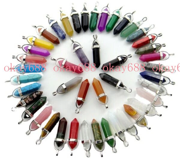 30pcs Mixed Natural Stone Point Chakra Healing Gemstone Pendants bead Wholesale
