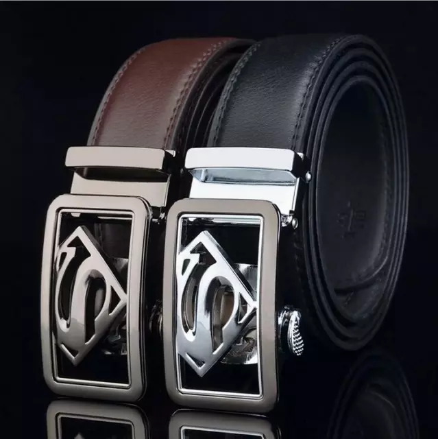luxury Mens Belt real Leather For Superman Automatic buckle belt Ratchet Belts