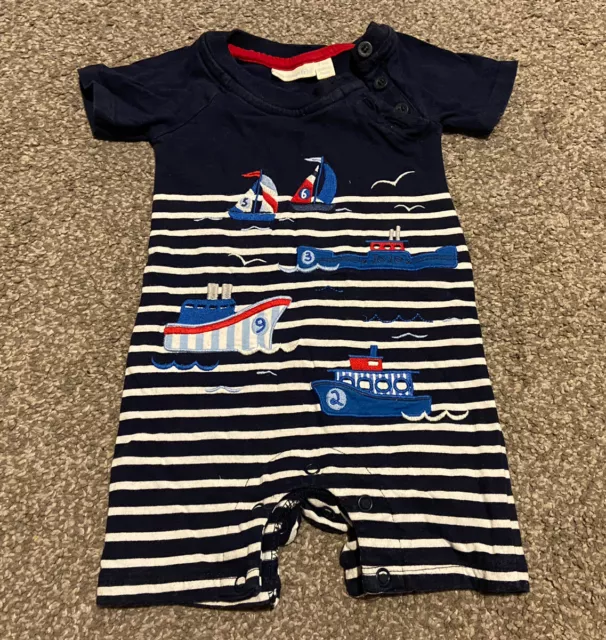 JoJo Maman Bébé 0-3 Months Romper Baby Boy - Blue Striped Nautical Boats