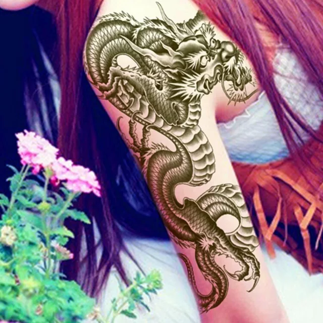 3D Dragón Negro Extraíble Impermeable Temporal Tatuaje Brazo Pierna Arte Cuerpo Palo ZR