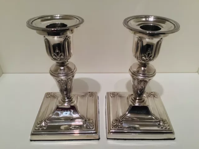 Good Pair Solid Sterling Silver Candlesticks, Birmingham 1904