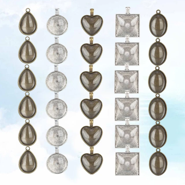 60 Pcs Anhänger Mit Blumenlünette Ohrringablage Quadratisches Tablett Oval