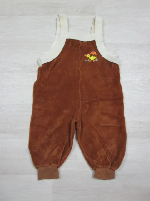 VTG 70s Jumpsuit Romper Toddler Baby 70 cm Pant One Piece Brown Velour Duck