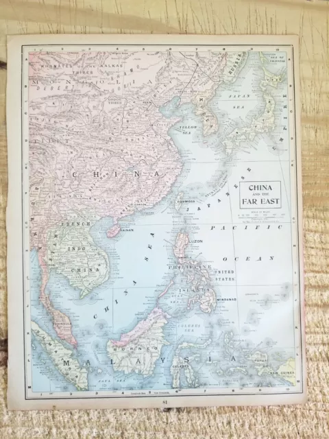 1902 CHINA AND FAR EAST/AFRICA TWO SIDED 13.5" x 10.5" MAP