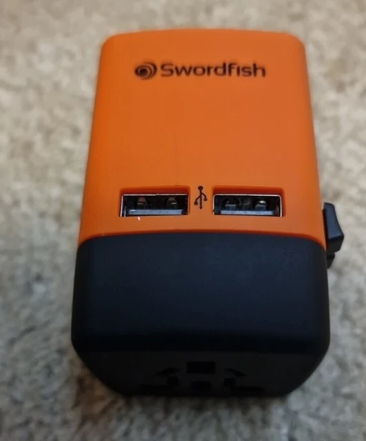 New Swordfish VariPlug Universal Travel Adapter 2 USB Phone Charger Orange 40253