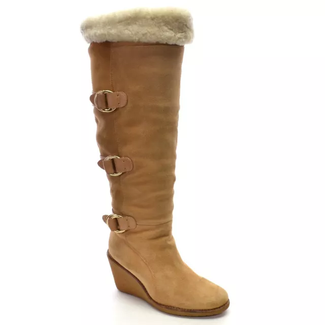 WOMENS COLE HAAN Air Michelle Shearling Trim Knee Boots 7 B Cider Suede ...