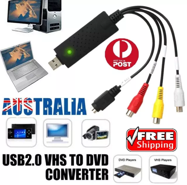 USB 2.0 VHS Tapes Tape to DVD VCR Audio Video Converter Capture Card Adapter AU