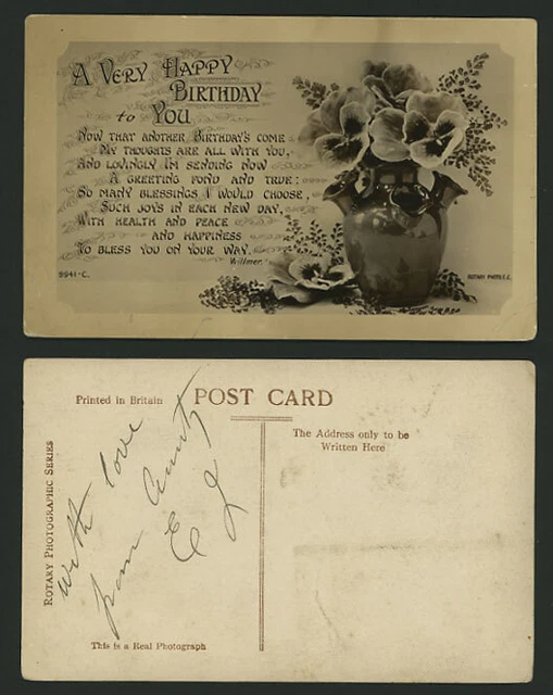 Happy Birthday Greeting Real Photo Postcard 1900 Rotary