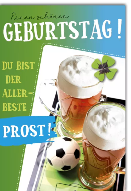 Geburtstag - Glückwunschkarte im Format 11,5 x 17 cm - Bier und Fußball