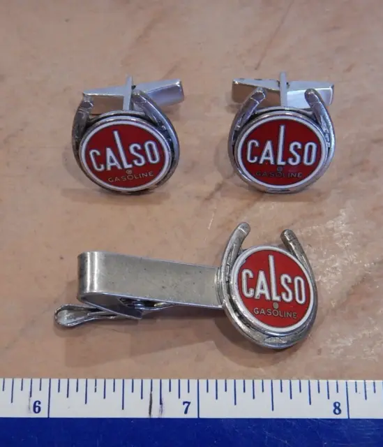 Very Rare Original 1955 Calso Gasoline Cuff Links And Tie Clip Set