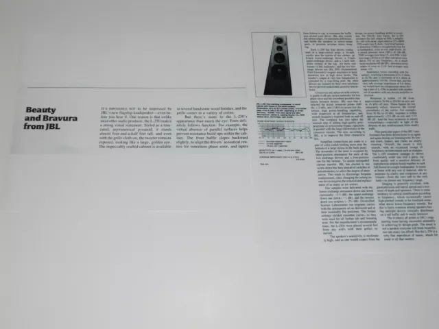JBL L-250 Rare Speaker Review 1983, 2 pages, Full Test, Specs, Info