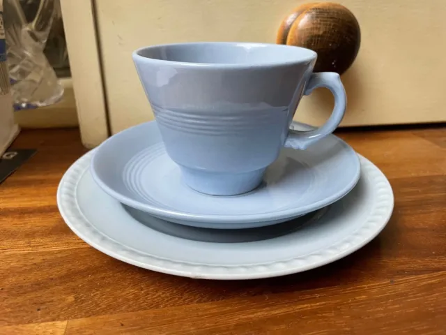 4 x Vintage Woods Ware Iris Blue Cup and Saucer Conway Tea plate Lavender Sets 3