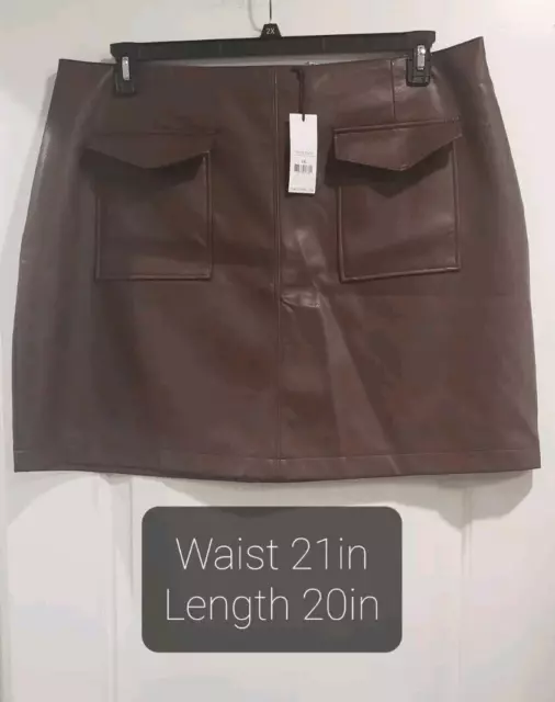 DEX Rustic Brown Faux Leather Mini Skirt w/pockets Western Vibes! NWT MSRP $75 1