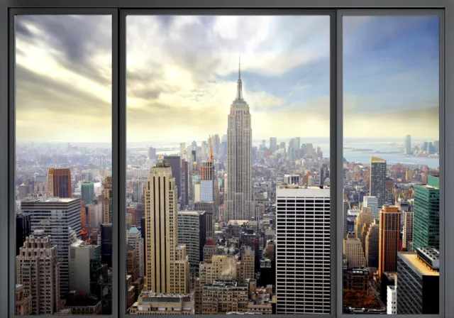 New York Fenster Ausblick VLIES FOTOTAPETE 3D WOHNZIMMER TAPETE WANDBILD XXL