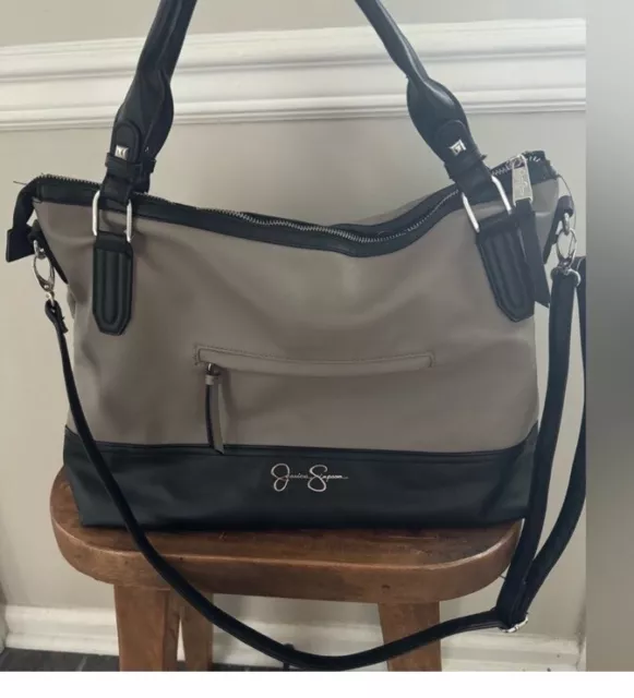 Jessica Simpson Black Cream Tote Handbag Purse Shoulder Bag Large