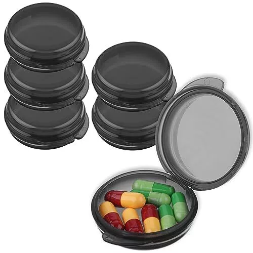 5 Pack Small Pill Box for Pocket Purse Daily Round Mini Pill Organizer Case